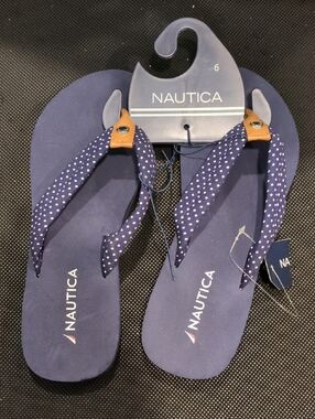 Nautica Navy Polka Dot Strap Flip Flop